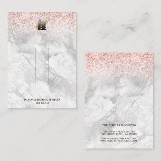 ピンクグリッター大理石ロゴヘアクリップディスプレイ 名刺 (正面/裏面)