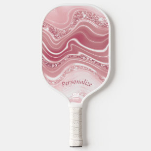 ピンクグリッター大理石旋回パターパーソナライズされたン ピックルボールラケット
