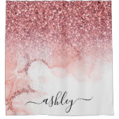 ピンクグリッター大理石 シャワーカーテン (正面)