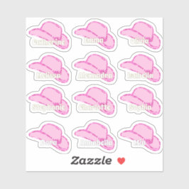 ピンクグリッター女性のカーボーイハットガール名 シール