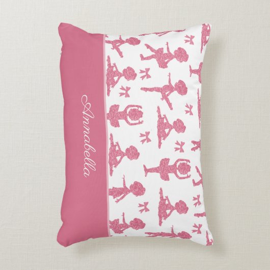 ピンクグリッター小さな女の子バレリーナバレエパターン アクセントクッション (正面(垂直))