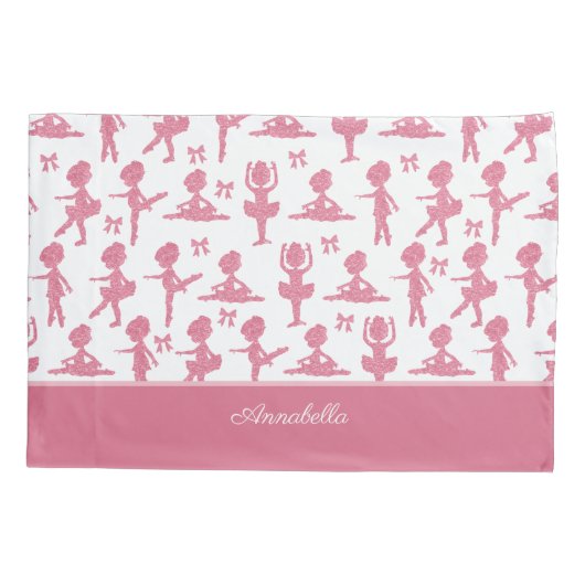 ピンクグリッター小さな女の子バレリーナバレエパターン 枕カバー (裏面)