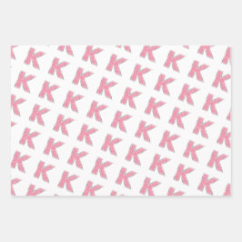 ピンクグリッター文字K ラッピングペーパーシート