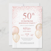 ピンクグリッター書道サプライズ50誕生日 招待状 (正面)