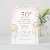 ピンクグリッター書道サプライズ50誕生日 招待状 (スタンド正面)