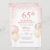 ピンクグリッター書道サプライズ65誕生日 招待状 (正面/裏面)