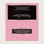 ピンクグリッター模様と黒色の銀色 名刺 (外部フラット)