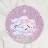 ピンクグリッター水彩雲ベビーシャワー フェイバータグ (正面)