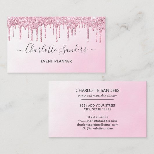 ピンクグリッター滴下絵を描グラデント 名刺 (正面/裏面)