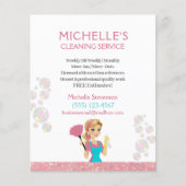 ピンクグリッター漫画メイドハウスクリーニングサービス チラシ (正面)