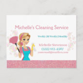 ピンクグリッター漫画メイドハウスクリーニングサービス ポストカード (正面)