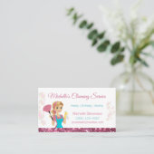 ピンクグリッター漫画メイドハウスクリーニングサービス 名刺 (スタンド正面)