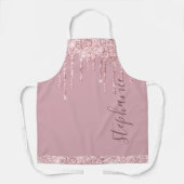 ピンクグリッター点滴名前をカスタムする エプロン (正面)