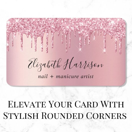 ピンクグリッター爪、 ネイルマニキュア 名刺