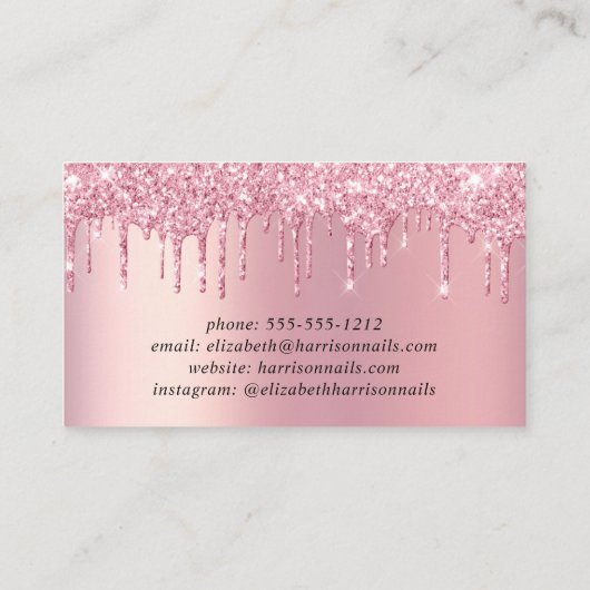 ピンクグリッター爪、 ネイルマニキュア 名刺 (裏面)