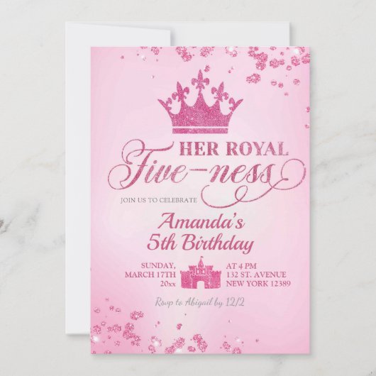 ピンクグリッター王室の活性誕生日 招待状 (正面)