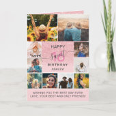 ピンクグリッター甘い16誕生日11フォトコラージュ カード (正面)