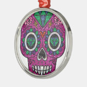 ピンクグリッター糖スカル メタルオーナメント (左)
