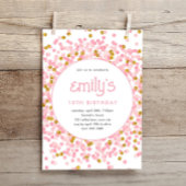 ピンクグリッター紙吹雪よくはしゃぐ誕生日 招待状