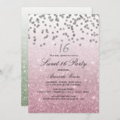 ピンクグリッター紙吹雪スウィート16招待状 招待状 (正面/裏面)