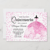 ピンクグリッター紙吹雪ドレスキンセアニェラ招待状 招待状 (正面)