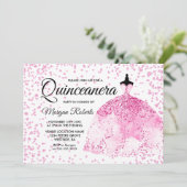 ピンクグリッター紙吹雪ドレスキンセアニェラ招待状 招待状 (スタンド正面)