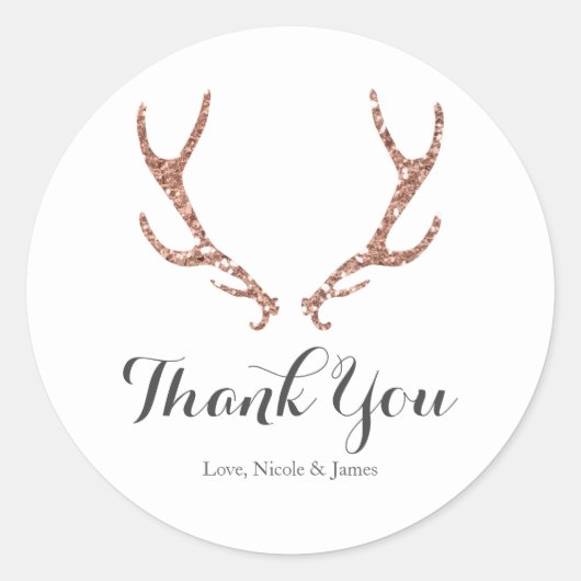 ピンクグリッター素朴ディア〔雄ジカの〕枝角ウッドジーグラムパーティー ラウンドシール (正面)