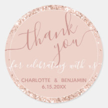 ピンクグリッター結婚のサンキューラウンドステッカー