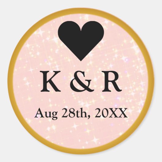 ピンクグリッター結婚モノグラム ラウンドシール (正面)