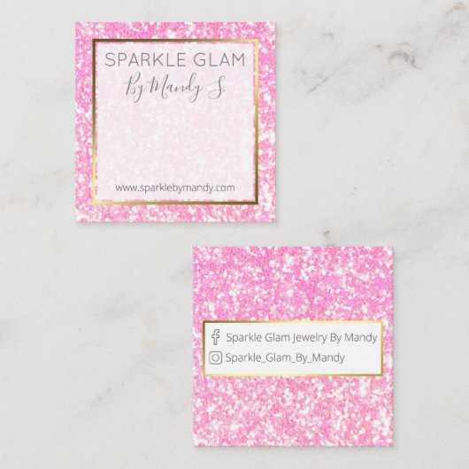 ピンクグリッター職人ハンドメイドジュエリーディスプレイカード スクエア名刺 (正面/裏面)