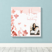 ピンクグリッター花フローラ写真50誕生日 キャンバスプリント (インサイチュ (ウッドフロア))