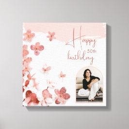 ピンクグリッター花フローラ写真50誕生日 キャンバスプリント