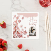 ピンクグリッター花フローラ写真50誕生日 スタンダードカクテルナプキン (インサイチュ)