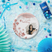 ピンクグリッター花フローラ写真50誕生日 ペーパープレート (パーティー)