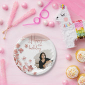 ピンクグリッター花フローラ写真50誕生日 ペーパープレート (パーティー)