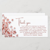 ピンクグリッター花フローラ女性誕生日 サンキューカード (正面/裏面)