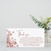 ピンクグリッター花フローラ女性誕生日 サンキューカード (スタンド正面)