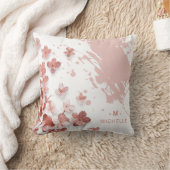 ピンクグリッター花フローラ筆跡モノグラム クッション (ブランケット)