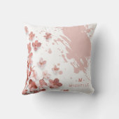 ピンクグリッター花フローラ筆跡モノグラム クッション (裏面)