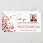 ピンクグリッター花フローラ誕生日写真 サンキューカード (正面/裏面)