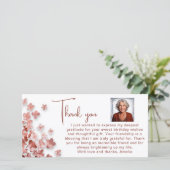 ピンクグリッター花フローラ誕生日写真 サンキューカード (スタンド正面)