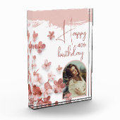 ピンクグリッター花フローラ40歳の誕生日 フォトブロック (左)
