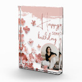 ピンクグリッター花フローラ50誕生日 フォトブロック (右)