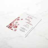 ピンクグリッター花フローラ50誕生日 箔招待状ポストカード (回転した状態)