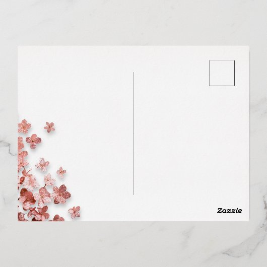 ピンクグリッター花フローラ50誕生日 箔招待状ポストカード (裏面)