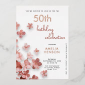 ピンクグリッター花フローラ50誕生日 箔招待状 (正面)