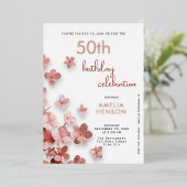 ピンクグリッター花フローラ50誕生日 箔招待状 (立ち正面)