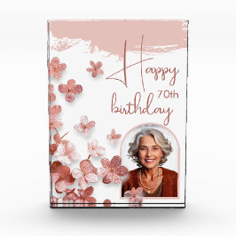 ピンクグリッター花フローラ70誕生日 フォトブロック