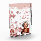 ピンクグリッター花フローラ70誕生日 フォトブロック (左)