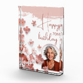 ピンクグリッター花フローラ70誕生日 フォトブロック (右)